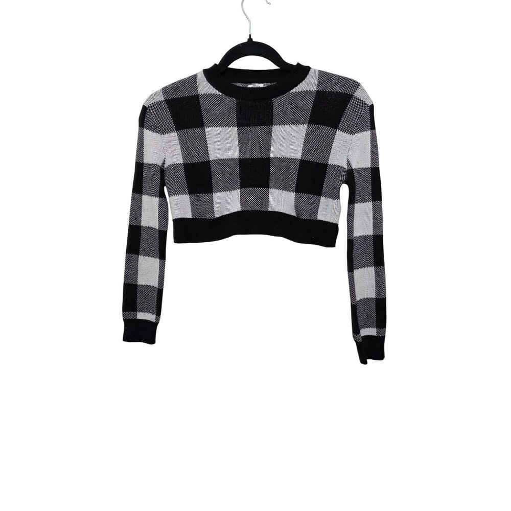 NWT Tahari Young Black & White Plaid Cropped Knit Sweater Size M/7-8 YRS